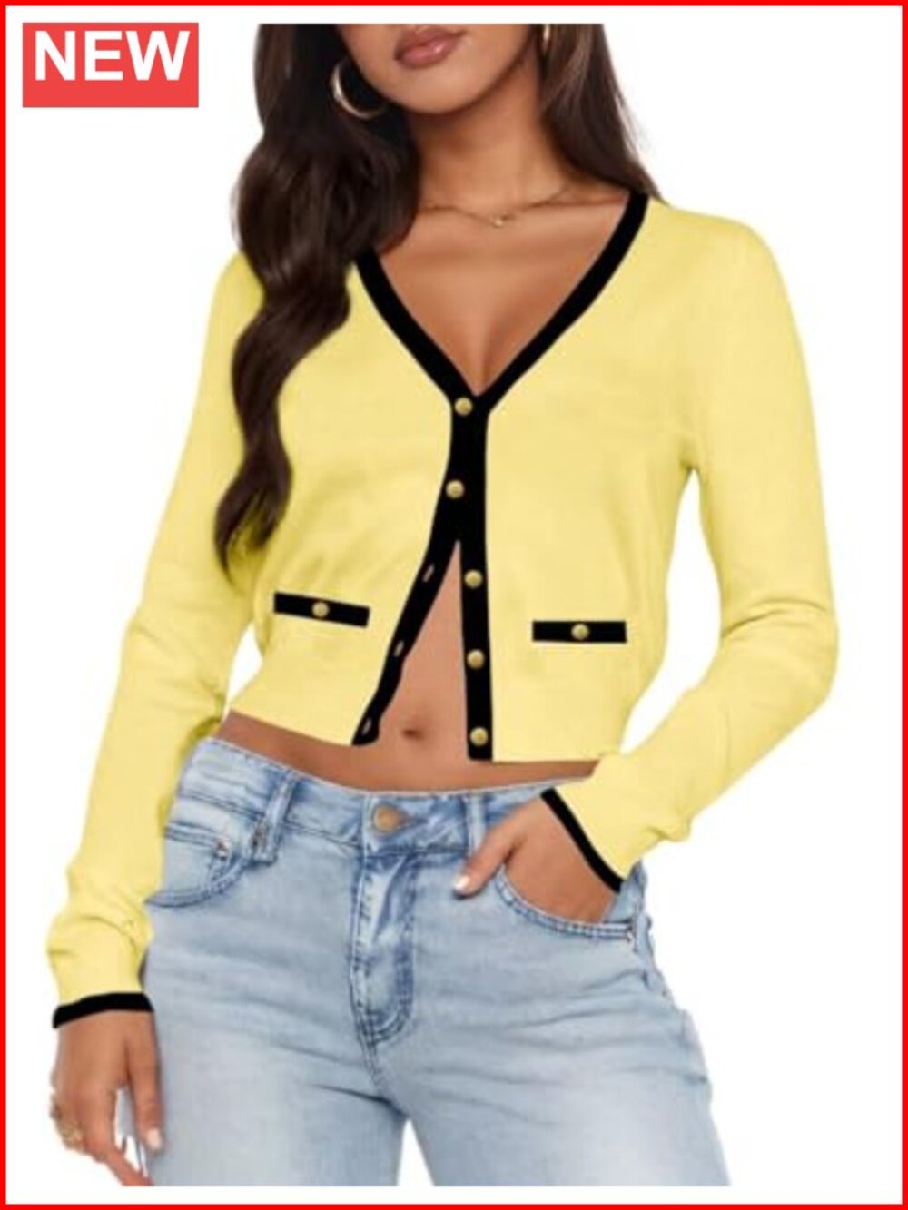 Long Sleeve Open Front Cropped Cardigan Button Down V Neck Knit Lightweight